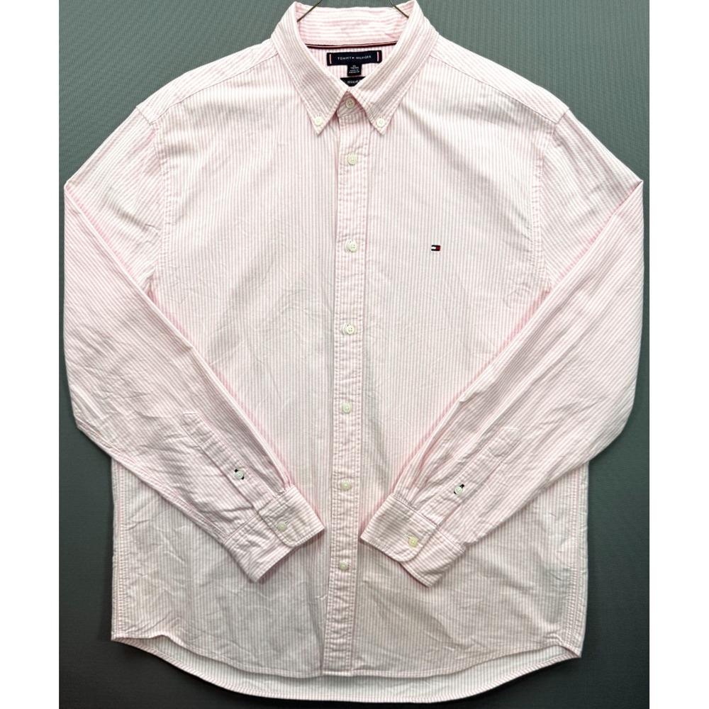 Tommy Hilfiger Shirt Pink White Stripe Button Down MW36238 Regular Fit | Mens XL